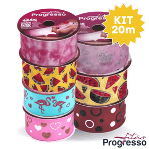 Kit 20 Metros de Fita de Gorguro Estampada