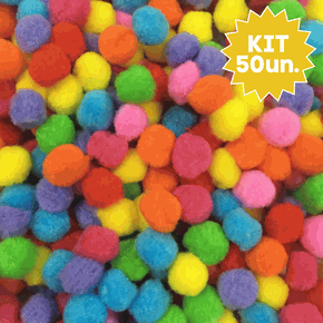 Kit Pompom Médio 100% Polipropileno Cores Sortidas - 20mm - 50